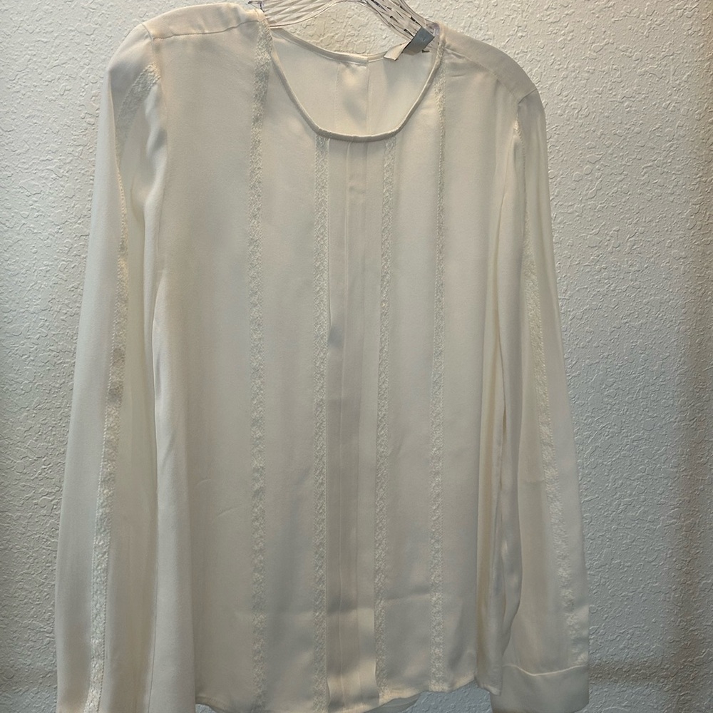 J Crew 100% Silk Cream Long-Sleeve Blouse